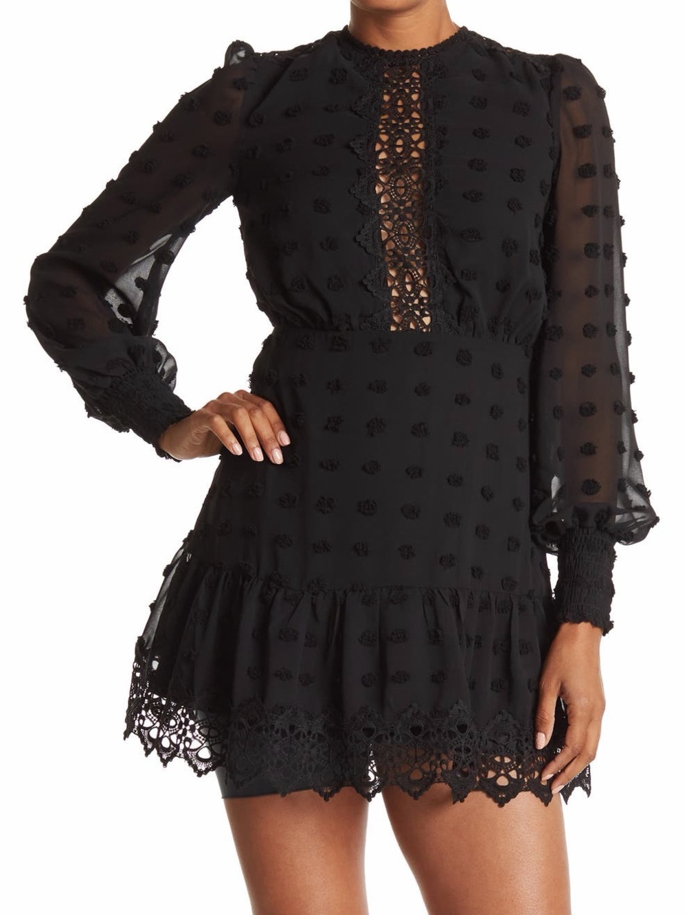 Love By Design Black Long-Sleeve Lace-Trim Mini Dress